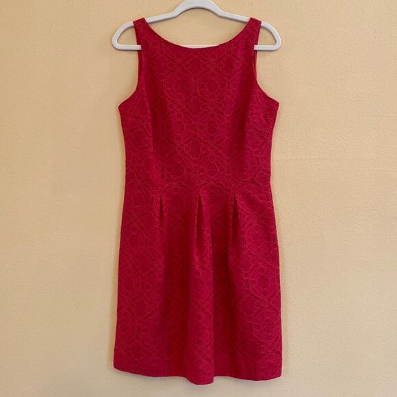 Banana Republic Geometric Lace Sleeveless Dress Rich Magenta Party Cocktail Sz 8 - Picture 1 of 10